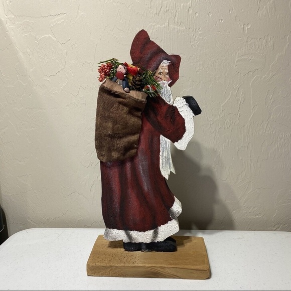 Vintage 90’s Standing Wood Old World Country Santa Toy Bag Hand Painted … - Picture 1 of 8